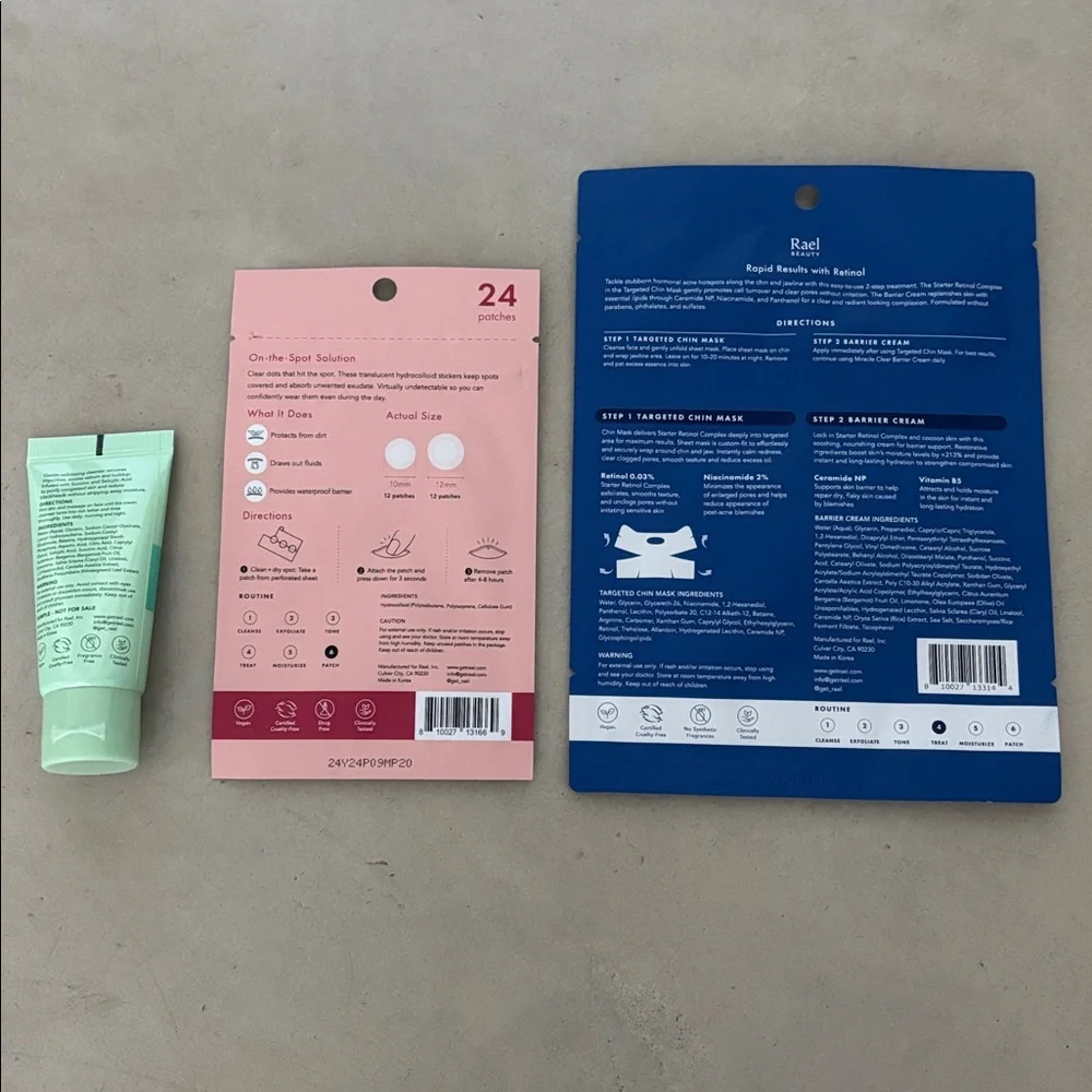 New RAEL K-Beauty bundle: Retinol Chin Mask, Patches & Exfoliating Cleanser